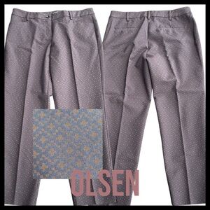 Olsen Europe Navy/Brown Print Lisa Fit Cotton Blend Ankle Pant (M-L/12)